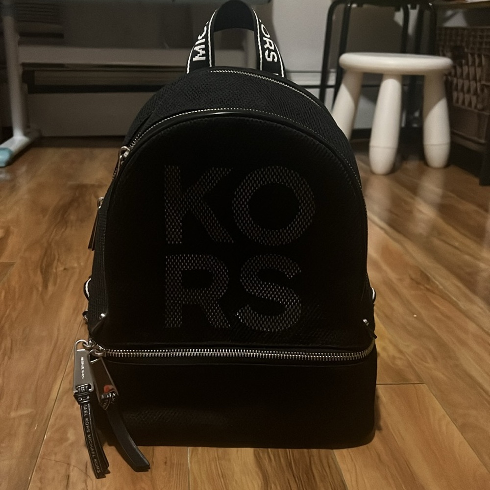 Michael Kors black mesh detail backpack